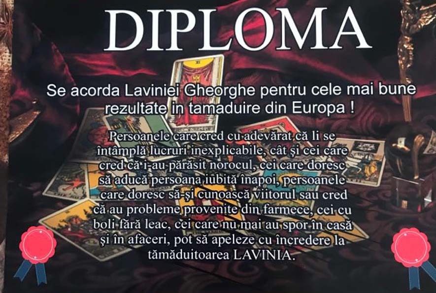 Tămăduitoarea Lavinia diploma